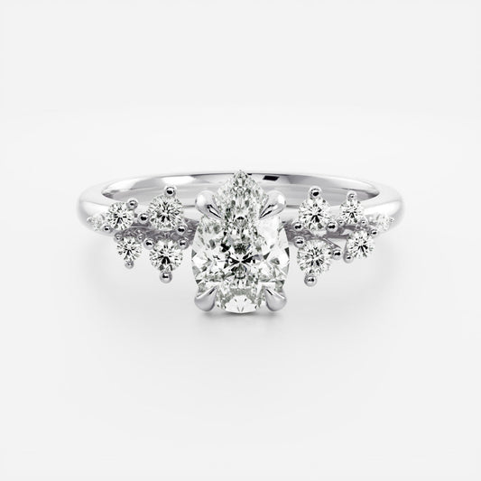 Stunning 1.0-2.0 CT Pear Moissanite Engagement Ring with Cluster Design