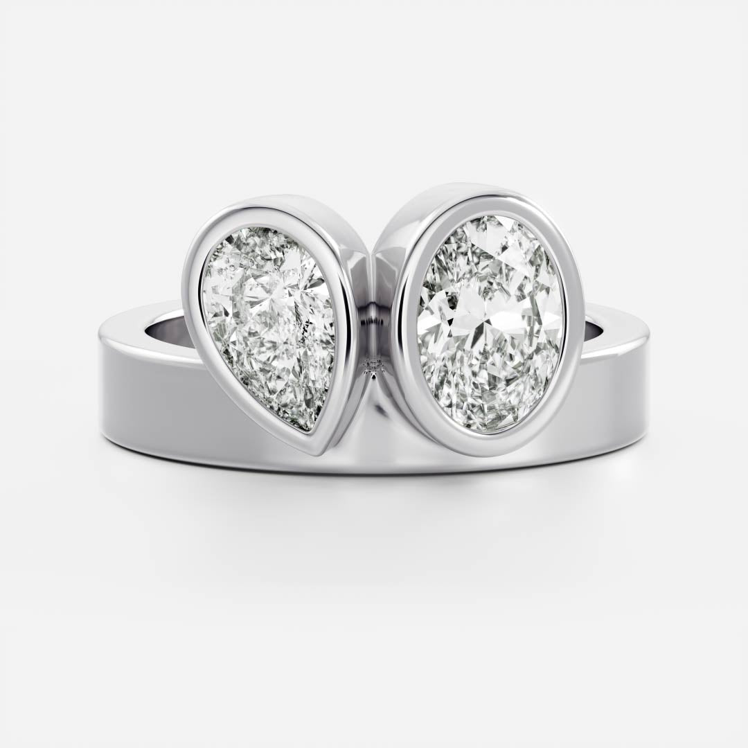 Stunning 1.5-2.5 CT Pear & Oval Moissanite Engagement Ring with Bezel with Two Stone Design