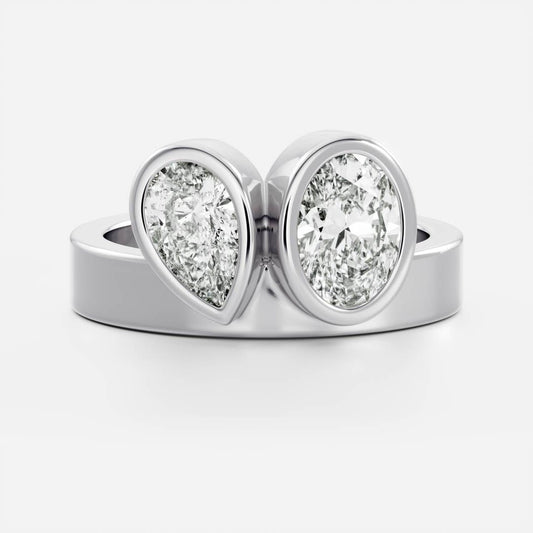 Stunning 1.5-2.5 CT Pear & Oval Moissanite Engagement Ring with Bezel with Two Stone Design