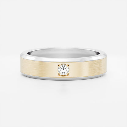 Round Brilliant Inlay Brushed Men's Gold Wedding Band
