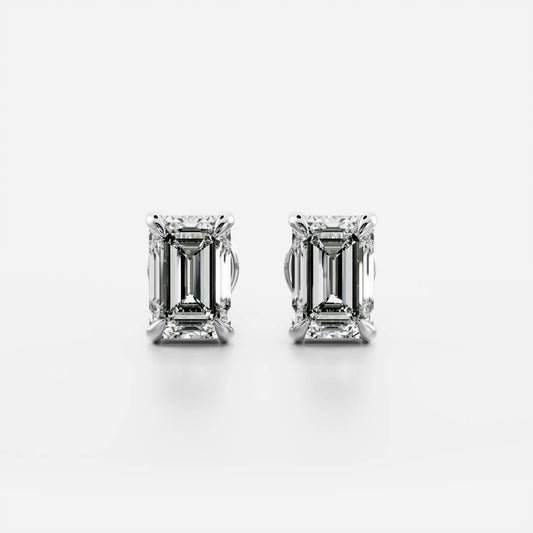 0.50 TCW Emerald Cut Moissanite Stud Earrings in Gold