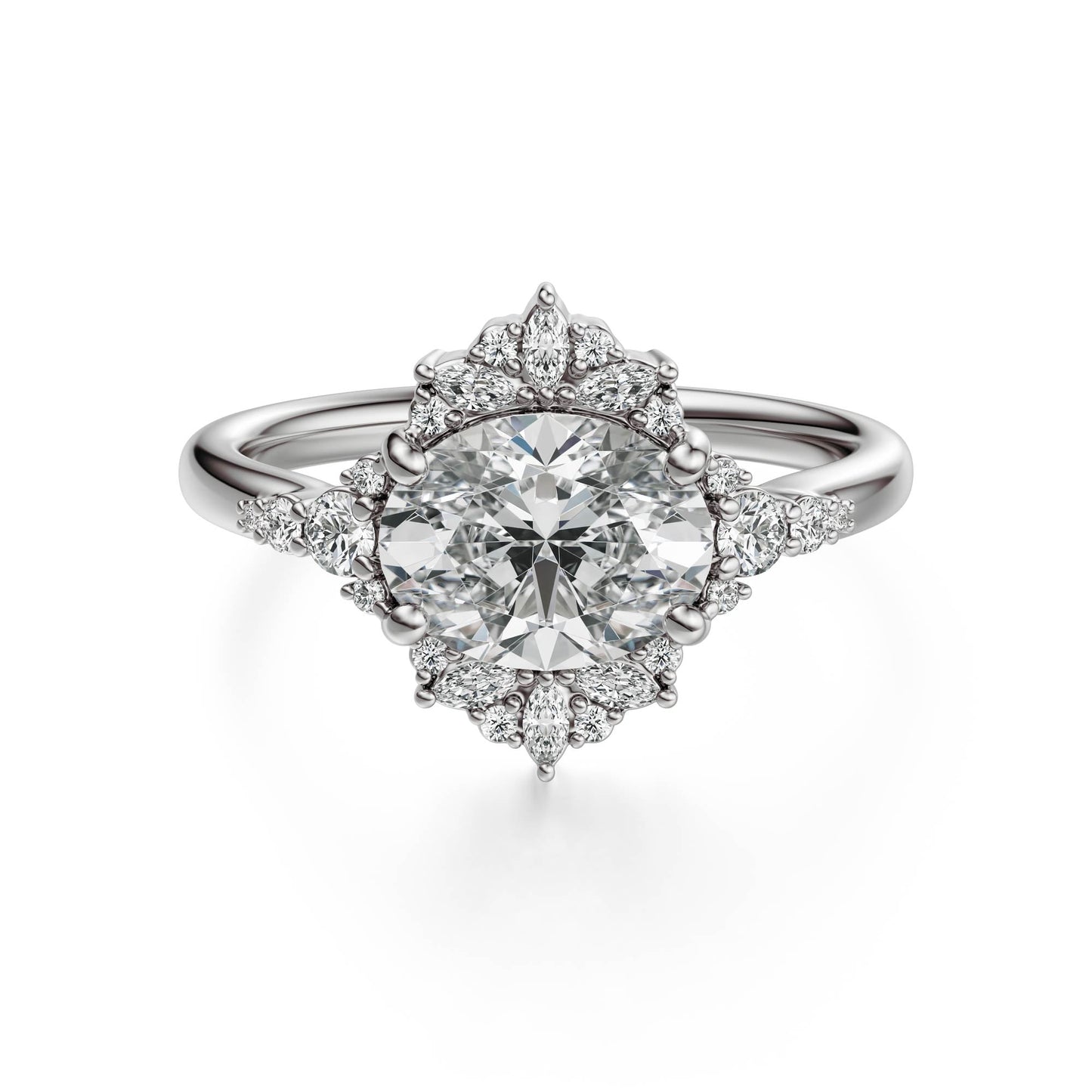 Marquise Shaped Three Stone Lab Grown Diamond Engagement Ring