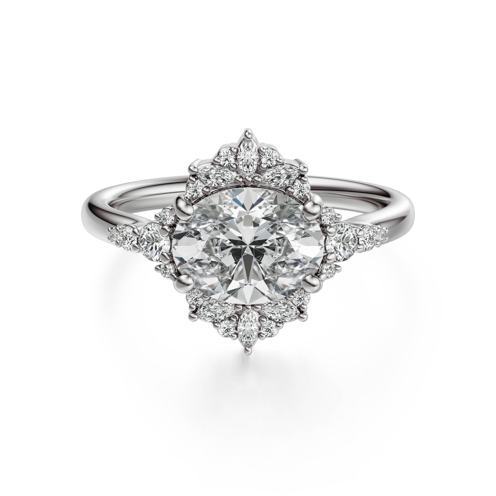 Marquise Shaped Three Stone Lab Grown Diamond Engagement Ring