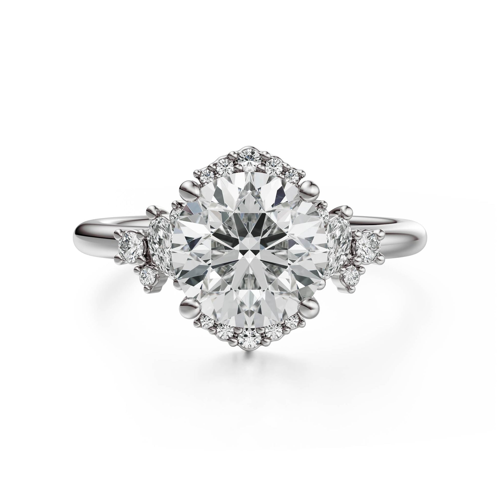 Marquise Shaped Three Stone Lab Grown Diamond Engagement Ring
