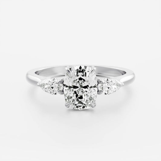 Stunning 1.0-2.0 CT Elongated Cushion Moissanite Engagement Ring with Three Stone Design