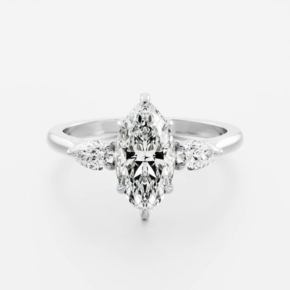 Stunning 1.0-2.0 CT Marquise Moissanite Engagement Ring with Three Stone Design