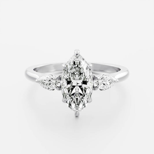 Stunning 1.0-2.0 CT Marquise Moissanite Engagement Ring with Three Stone Design