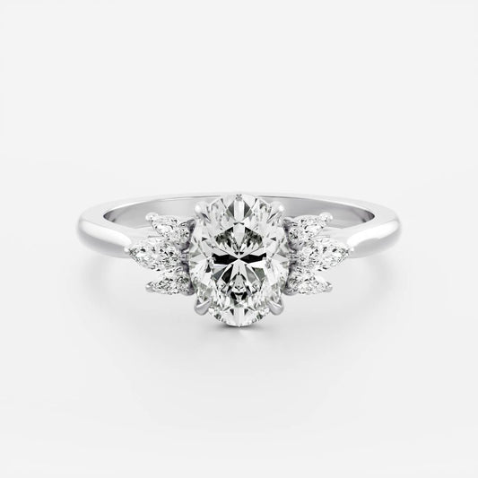 Stunning 1.0-2.0 CT Oval Moissanite Engagement Ring with Cluster Design