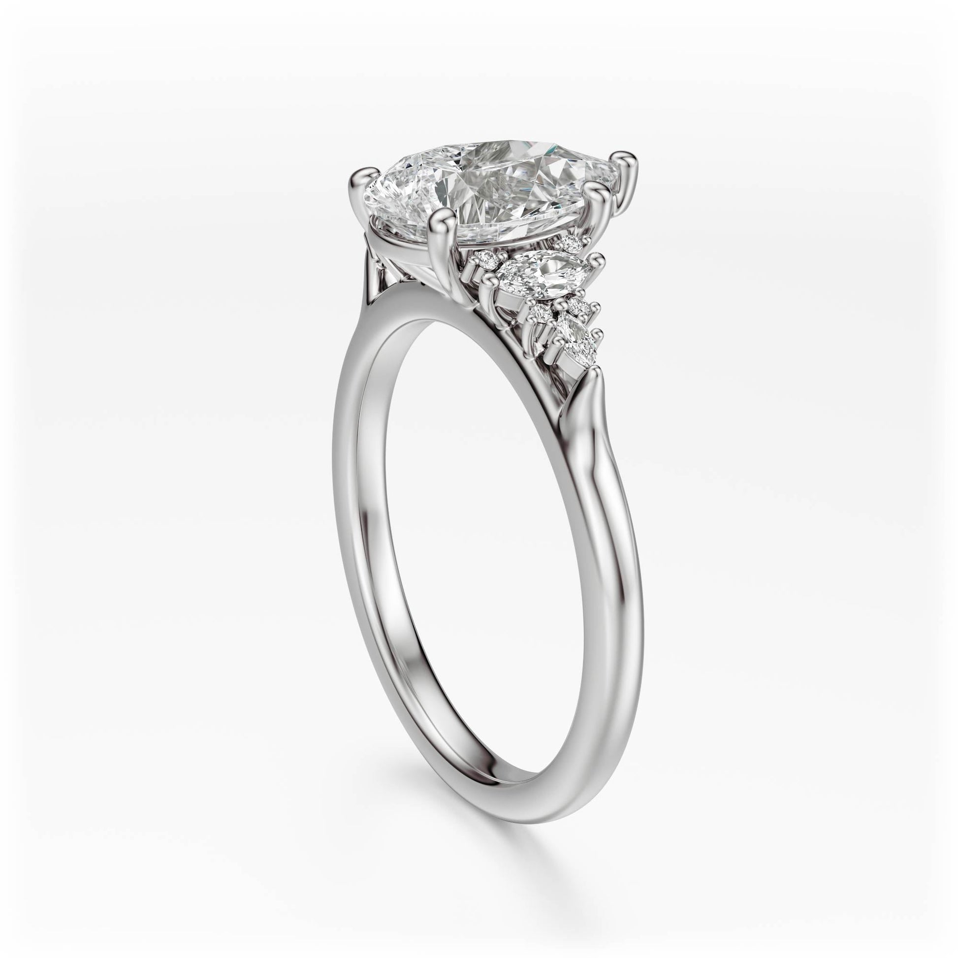 Marquise Shaped Three Stone Lab Grown Diamond Engagement Ring