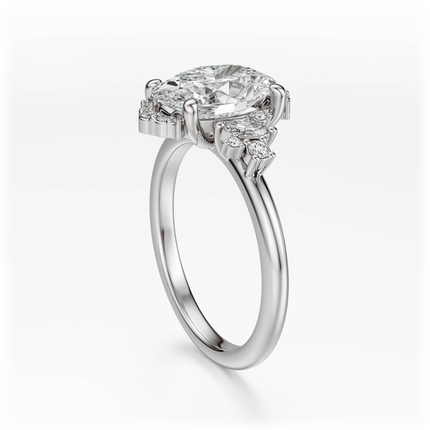 Marquise Shaped Three Stone Lab Grown Diamond Engagement Ring