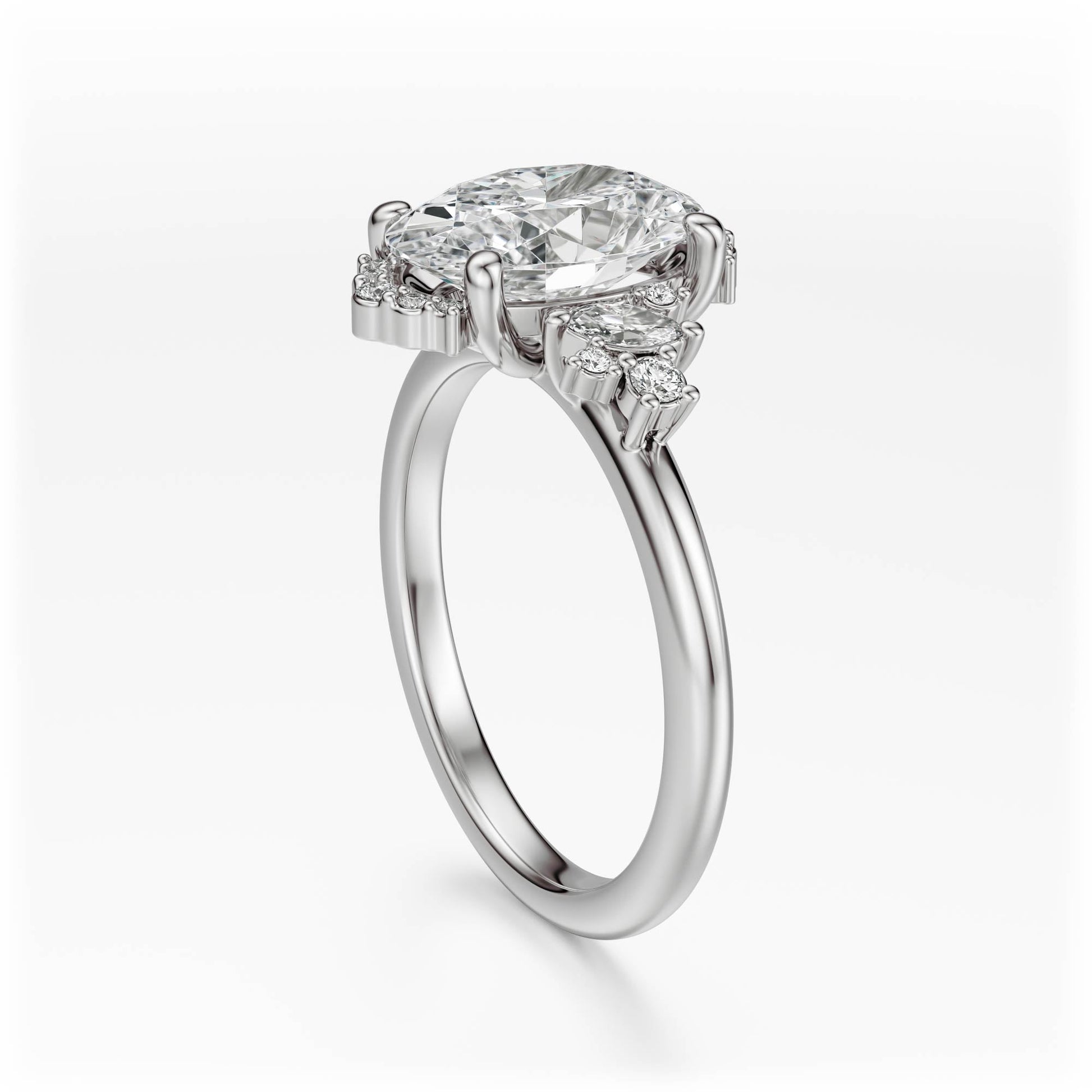 Marquise Shaped Three Stone Lab Grown Diamond Engagement Ring