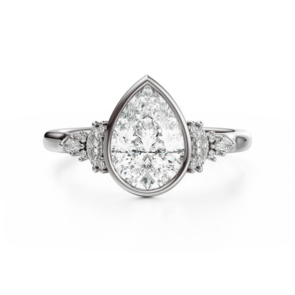 Marquise Shaped Three Stone Lab Grown Diamond Engagement Ring