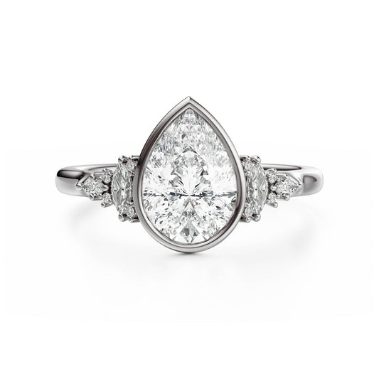 Marquise Shaped Three Stone Lab Grown Diamond Engagement Ring
