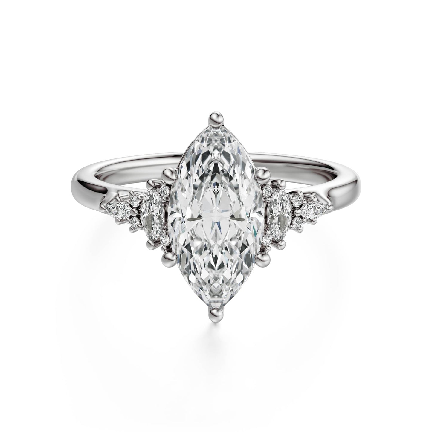 Marquise Shaped Three Stone Lab Grown Diamond Engagement Ring