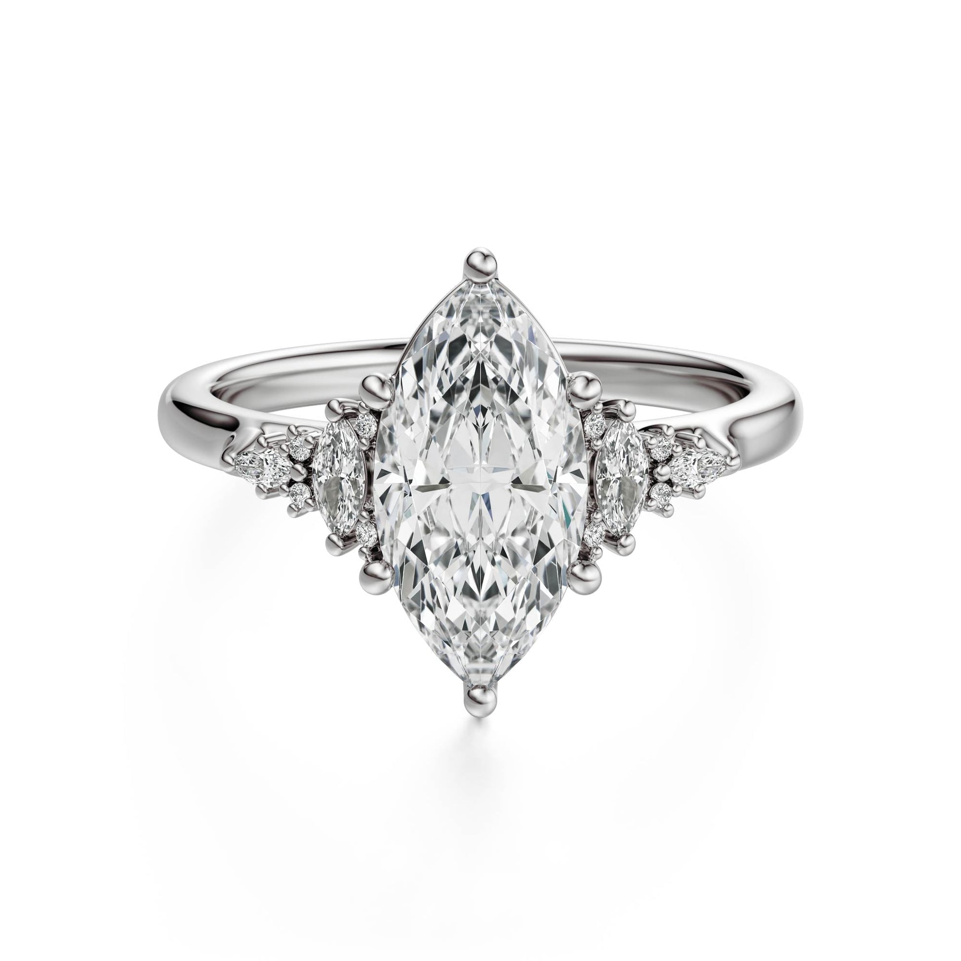 Marquise Shaped Three Stone Lab Grown Diamond Engagement Ring