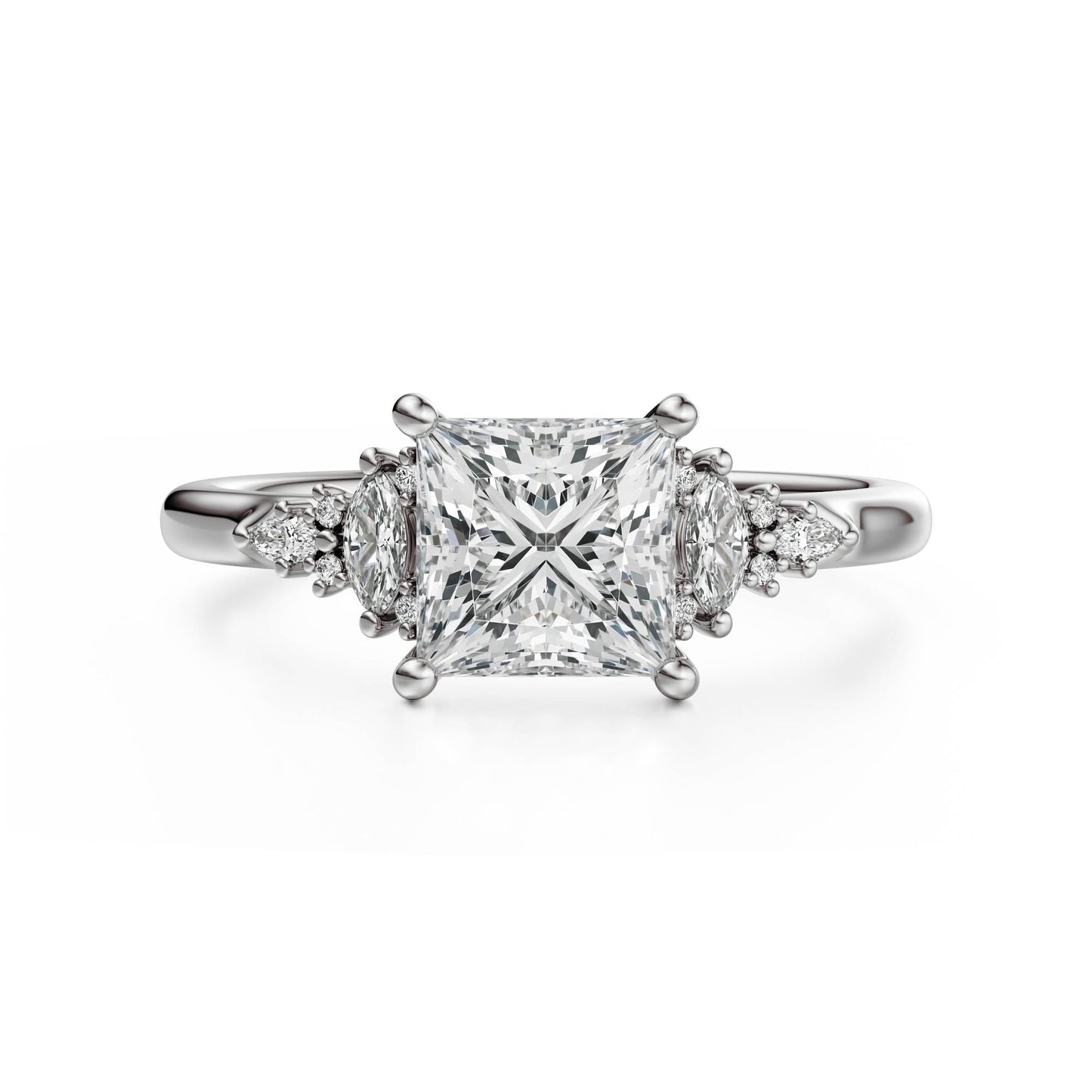 Marquise Shaped Three Stone Lab Grown Diamond Engagement Ring