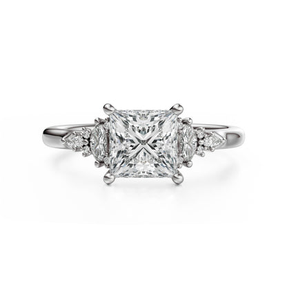 Marquise Shaped Three Stone Lab Grown Diamond Engagement Ring