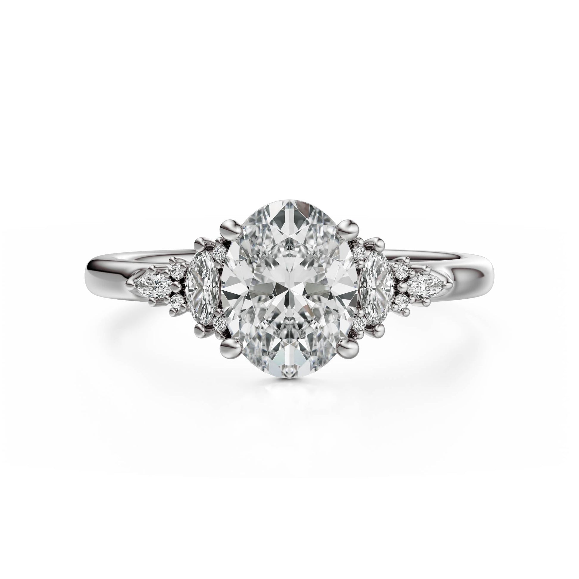 Marquise Shaped Three Stone Lab Grown Diamond Engagement Ring