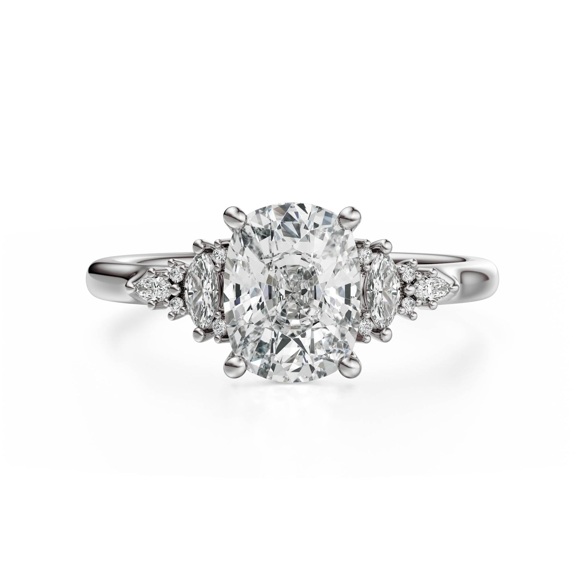 Marquise Shaped Three Stone Lab Grown Diamond Engagement Ring