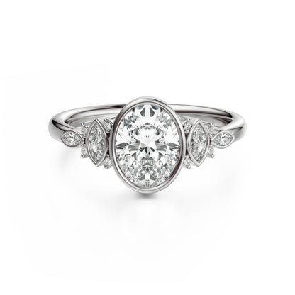 Marquise Shaped Three Stone Lab Grown Diamond Engagement Ring