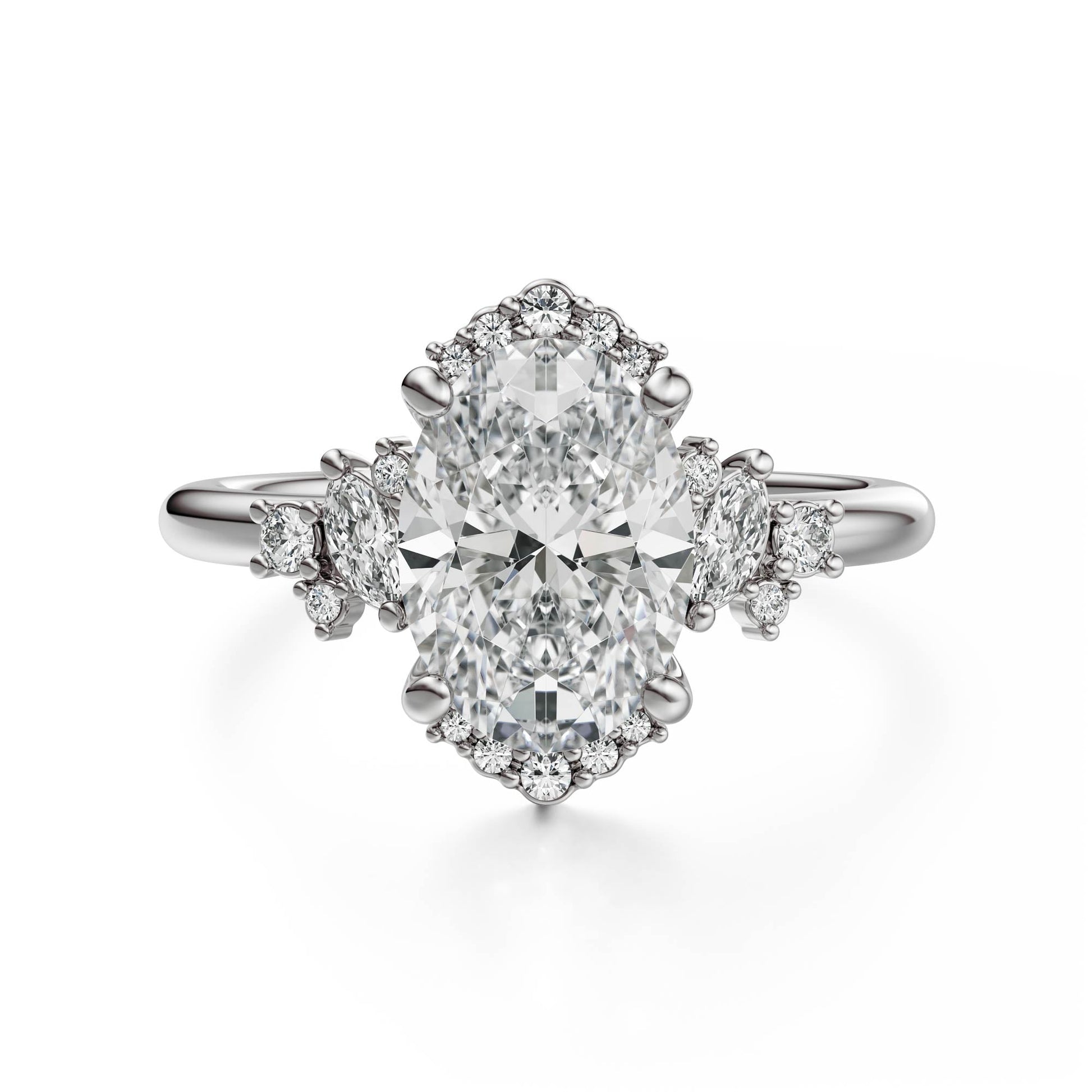 Marquise Shaped Three Stone Lab Grown Diamond Engagement Ring