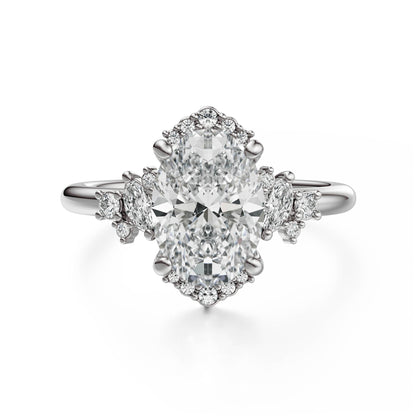 Marquise Shaped Three Stone Lab Grown Diamond Engagement Ring