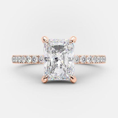 2.1 CT Radiant Hidden Halo & Pave Moissanite Engagement Ring 7