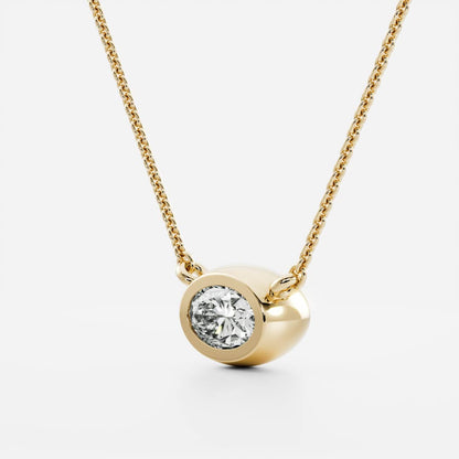 0.50 CT East West Oval Moissanite Diamond Bezel Pendant Necklace in Solid Gold