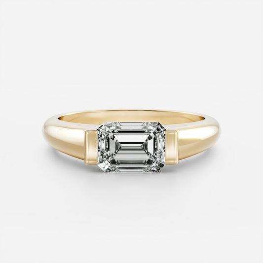 Emerald Half Bezel Signet Men's Gold Wedding Band