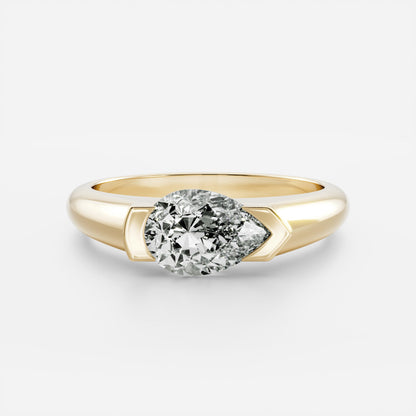 Pear Half Bezel Signet Men's Gold Wedding Band