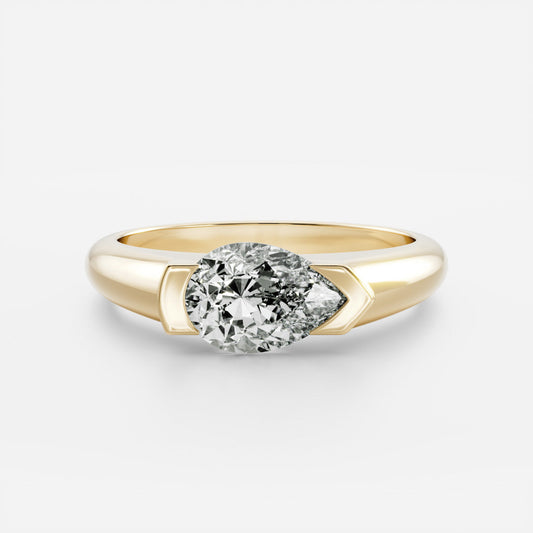 Pear Half Bezel Signet Men's Gold Wedding Band