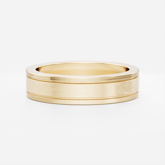 Brushed Dual Grooved Men's Gold Wedding Band