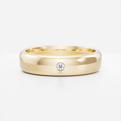 Round Brilliant Inlay Comfort Fit  Men's Gold Wedding Band