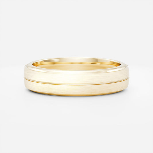 Singular Grooved Brushed Men's Gold Wedding Band