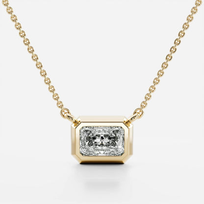 0.50 CT East West Radiant Moissanite Diamond Bezel Pendant Necklace in Solid Gold