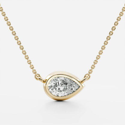 0.50 CT East West Pear Moissanite Diamond Bezel Pendant Necklace in Solid Gold