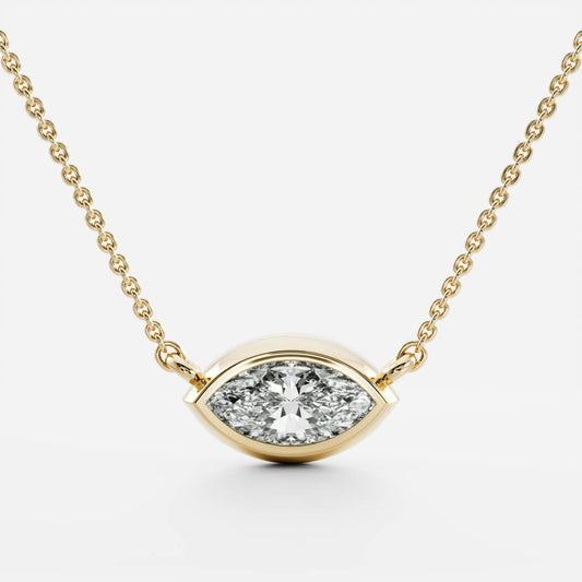 0.50 CT East West Marquise Moissanite Diamond Bezel Pendant Necklace in Solid Gold