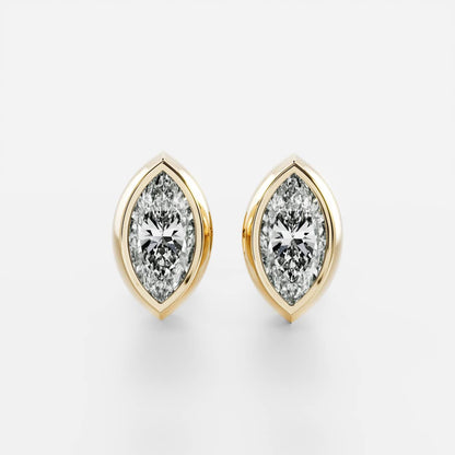 0.50 TCW Marquise Cut Moissanite Bezel Stud Earrings in Gold
