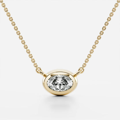 0.50 CT East West Oval Moissanite Diamond Bezel Pendant Necklace in Solid Gold
