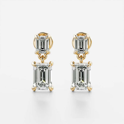 1.2 TCW Emerald Cut Moissanite Dangles Earrings in Gold
