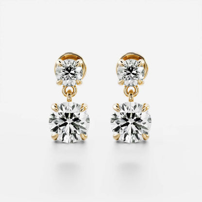 1.2 TCW Round Cut Moissanite Dangles Earrings in Gold