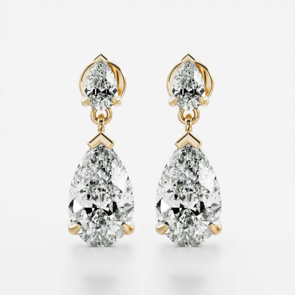 1.2 TCW Pear Cut Moissanite Dangles Earrings in Gold