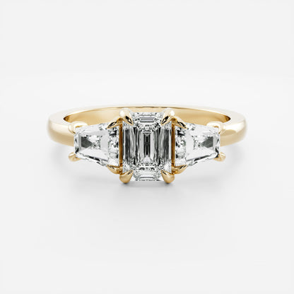 Stunning 1.0-2.0 CT Emerald Moissanite Engagement Ring with Three Stone Design