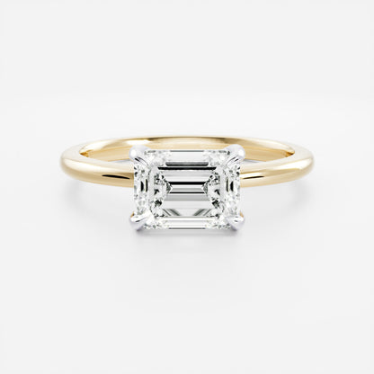 Stunning 2.0-3.0 CT East West Emerald Moissanite Engagement Ring with Solitaire Design