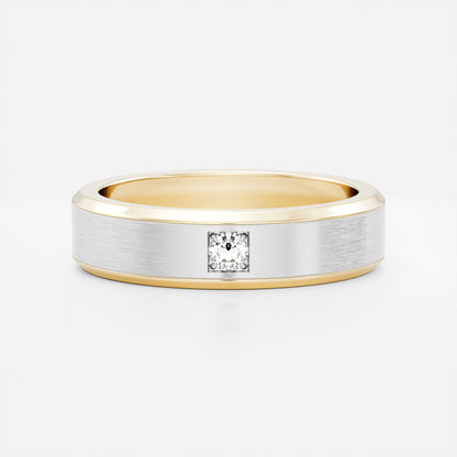 Round Brilliant Inlay Brushed Men's Gold Wedding Band