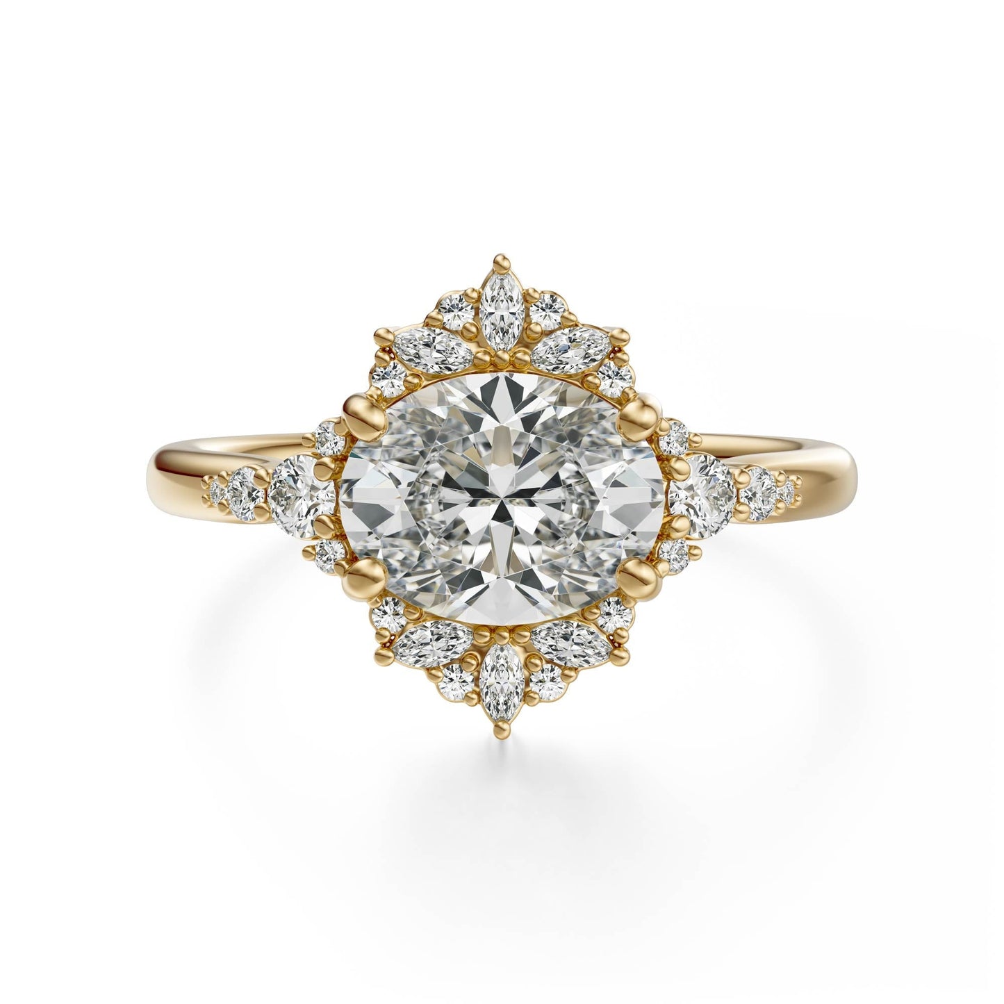 Marquise Shaped Three Stone Lab Grown Diamond Engagement Ring