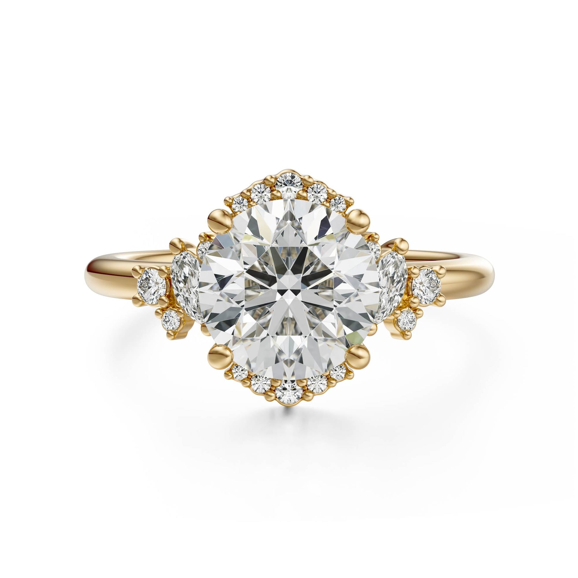 Marquise Shaped Three Stone Lab Grown Diamond Engagement Ring