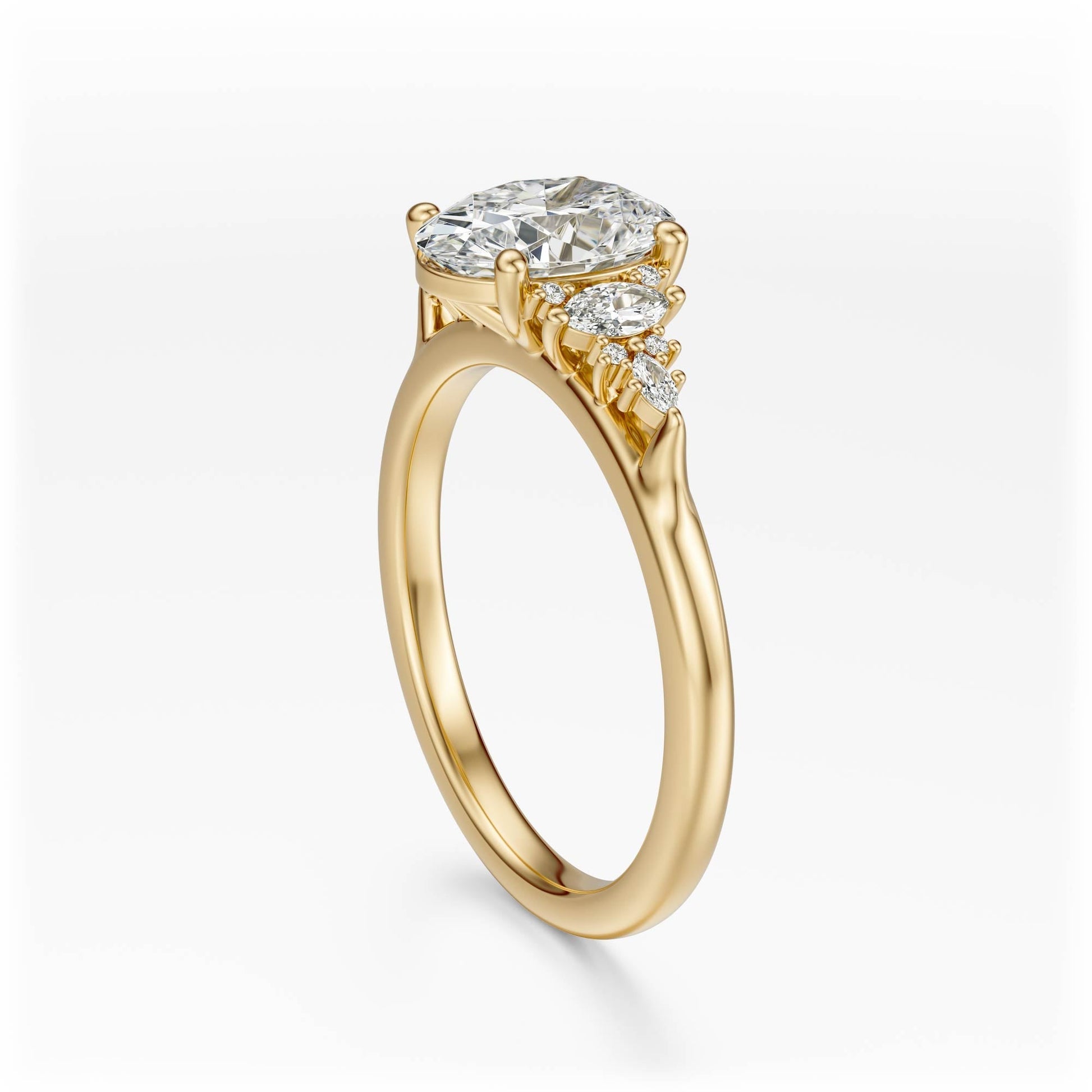 Marquise Shaped Three Stone Lab Grown Diamond Engagement Ring