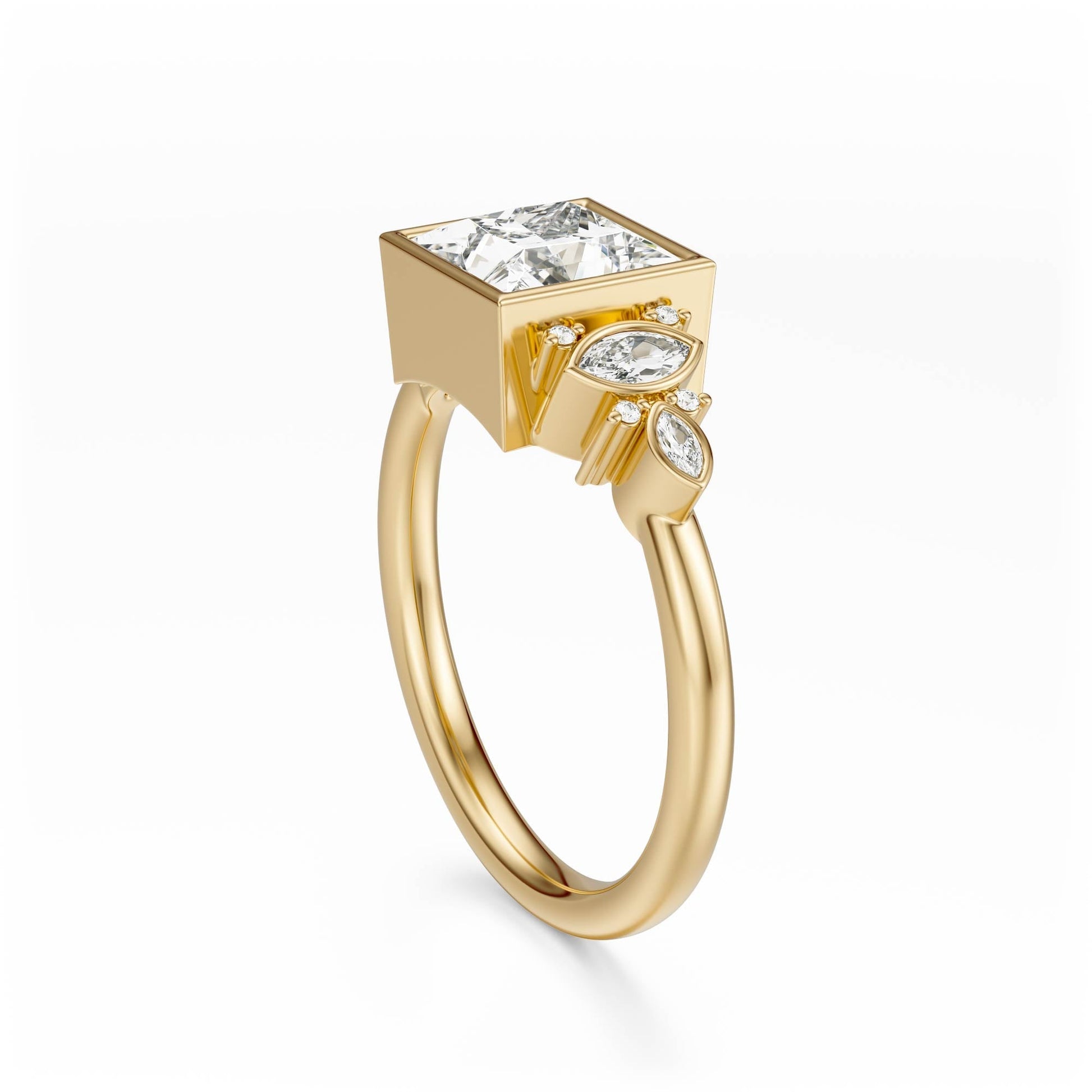 Marquise Shaped Three Stone Lab Grown Diamond Engagement Ring