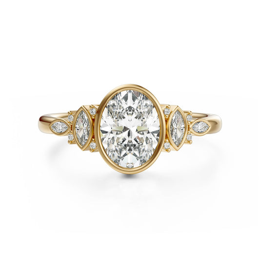 Marquise Shaped Three Stone Lab Grown Diamond Engagement Ring